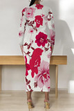 Brownness Elegant Floral Print Tie Dye Contrast O Neck Printed Dresses