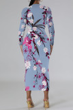 Deep Red Casual Floral Print Contrast O Neck Printed Dresses