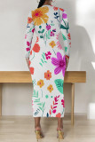 Deep Red Casual Floral Print Contrast O Neck Printed Dresses