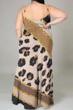 Black And White Sexy Geometric Print Leopard Slit Contrast U Neck Sling Plus Size Dresses