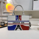 White Casual Stripe Letters Zipper Contrast Bags