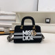 Black Casual Letters Patchwork Zipper Contrast Bags