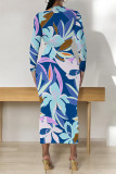 Brownness Elegant Floral Print Tie Dye Contrast O Neck Printed Dresses
