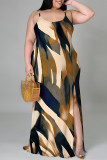 Black And White Sexy Geometric Print Leopard Slit Contrast U Neck Sling Plus Size Dresses