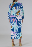 Brownness Elegant Floral Print Tie Dye Contrast O Neck Printed Dresses