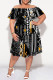 Black Sexy Floral Print Flounce Off Shoulder Printed Plus Size Dresses