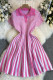 Pink Casual Stripe Patchwork V Neck Printed Dresses