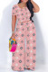 Pink Casual Letter Print Gradient Contrast O Neck Short Sleeve Two Pieces