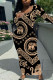Black Casual Geometric Print Contrast O Neck One Step Skirt Dresses