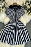 Pink Casual Stripe Patchwork V Neck Printed Dresses