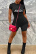 Black Casual Letter Print Zipper O Neck Skinny Rompers