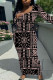 Black Pink Casual Geometric Print Contrast O Neck One Step Skirt Dresses