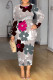 Brownness Elegant Floral Print Tie Dye Contrast O Neck Printed Dresses