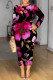 Black Red Casual Floral Print Contrast O Neck Printed Dresses
