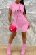 Pink Casual Letter Print Zipper O Neck Skinny Rompers