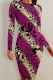 Rose Purple Elegant Floral Print Butterfly Stripe Contrast O Neck Printed Dresses