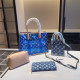 Blue Casual Letters Patchwork See-Through Contrast Bags