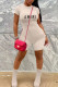 Apricot Casual Letter Print Zipper O Neck Skinny Rompers