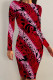 Red Pink Elegant Floral Print Butterfly Stripe Contrast O Neck Printed Dresses