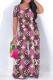 Rose Red Casual Letter Print Gradient Contrast O Neck Short Sleeve Two Pieces