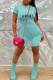 Color Blue Casual Letter Print Zipper O Neck Skinny Rompers