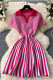 Rose Red Casual Stripe Patchwork V Neck Printed Dresses