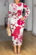 White Red Elegant Floral Print Tie Dye Contrast O Neck Printed Dresses