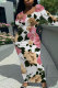 White Elegant Floral Print Contrast O Neck One Step Skirt Dresses