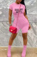 Pink Casual Letter Print Zipper O Neck Skinny Rompers