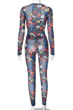 Black Casual Print Patchwork O Neck Long Sleeve Two Pieces