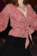 Red Casual Plaid Patchwork Strap Design Deep V Neck Tops