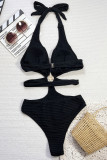 Black Sexy Solid Color Hollow Out Swimwears