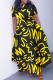 Black Yellow Casual Print Pocket Strap Design O Neck Long Dresses