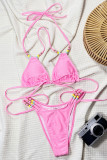 Pink Sexy Solid Color Strap Design Swimwears