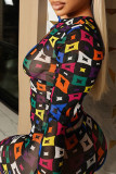 Black Casual Print Patchwork O Neck Long Sleeve Two Pieces
