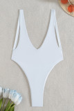White Sexy Solid Color Patchwork Swimwears