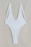 White Sexy Solid Color Patchwork Swimwears