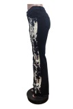 Camel Casual Print Patchwork Mid Waist Regular Denim Jeans