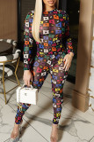 Black Casual Print Patchwork O Neck Long Sleeve Two Pieces
