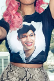 Black Casual Figure Print O Neck T-Shirts