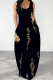 Black Casual Print Pocket Patchwork O Neck Long Dresses