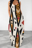 White Red Casual Print Pocket Patchwork O Neck Long Dresses