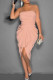 Pink Sexy Solid Color Ruched Strapless Wrapped Skirt Dresses