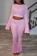 Pink Sexy Solid Color Patchwork O Neck Long Sleeve Two Pieces