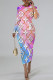 Gradient Color Casual Letter Print Gradient Contrast O Neck Printed Dresses
