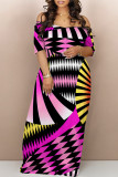 Green Sexy National Totem Geometric Print Flowers Contrast V Neck Printed Dresses