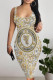 Light Yellow Casual Chain print Leopard Contrast U Neck Printed Dresses