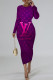 Purple Casual Letter Print Gradient Contrast O Neck Printed Dresses