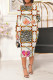 Cream White Casual Floral Print Leopard Contrast O Neck Printed Dresses
