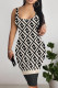 Black Apricot Sexy Letter Print Gradient Contrast U Neck Printed Dresses